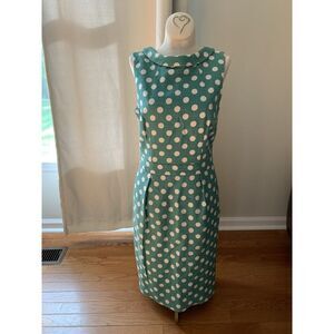 Boden Martha Sheath Green/White Polka Dot Textured Dressing 8L Wedding